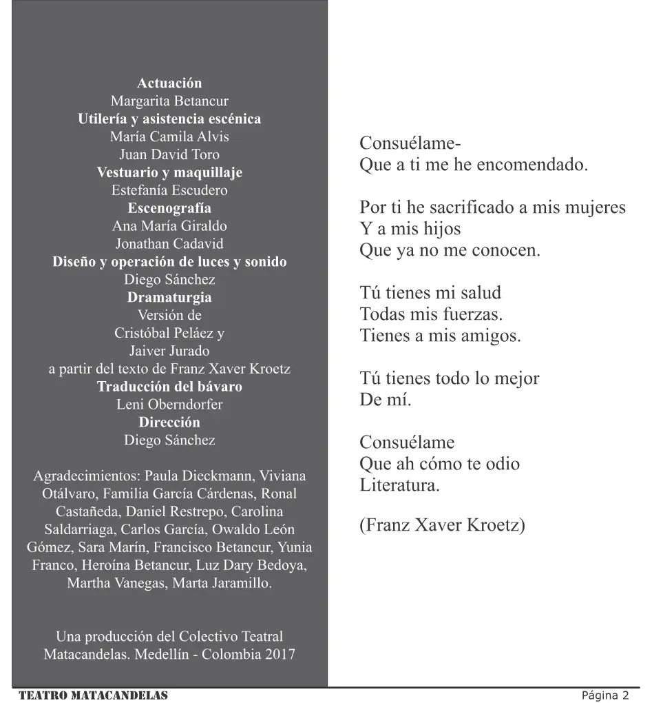 Página 2 del programa de mano de Perspectivas ulteriores
