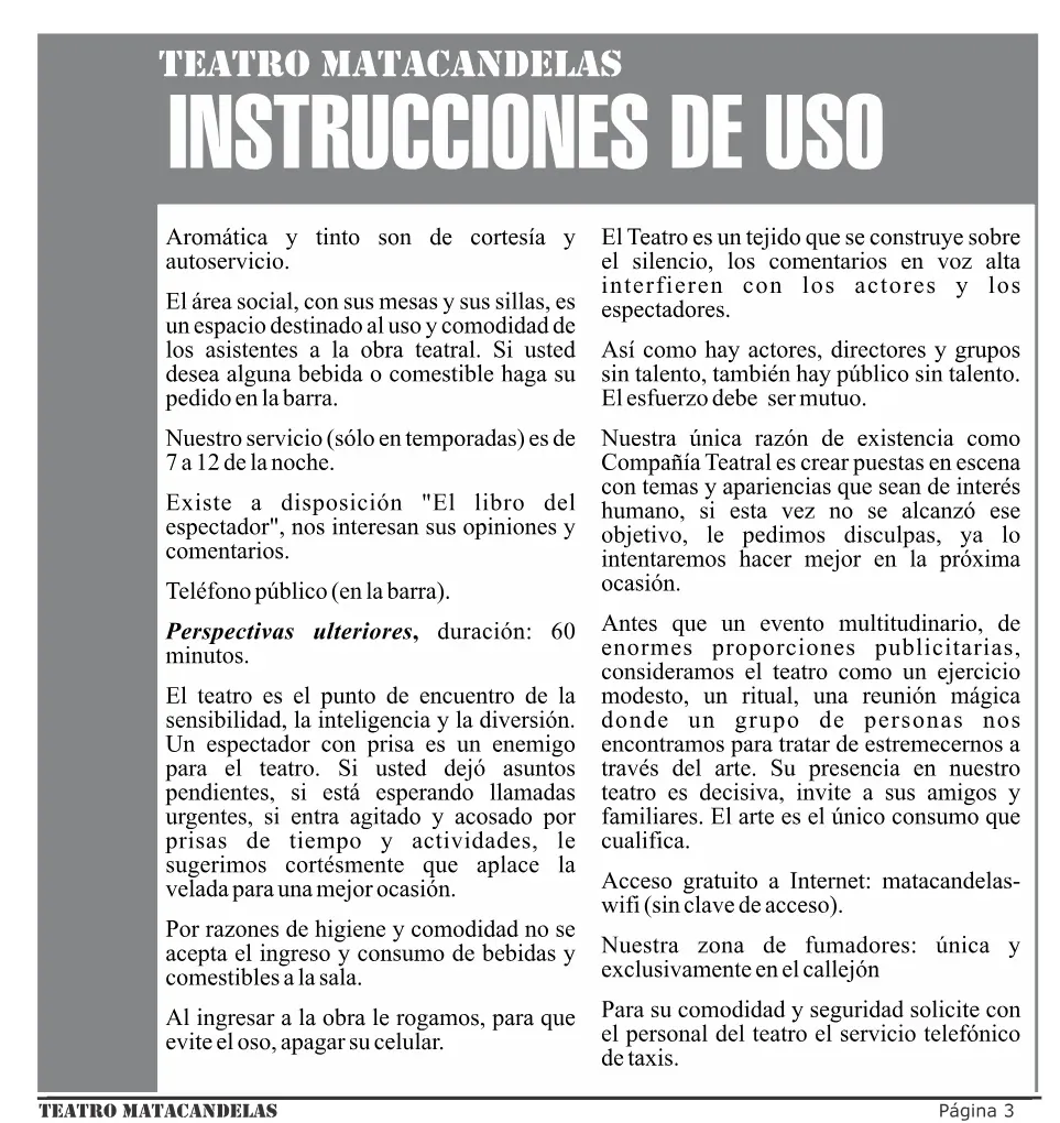 Página 3 del programa de mano de Perspectivas ulteriores