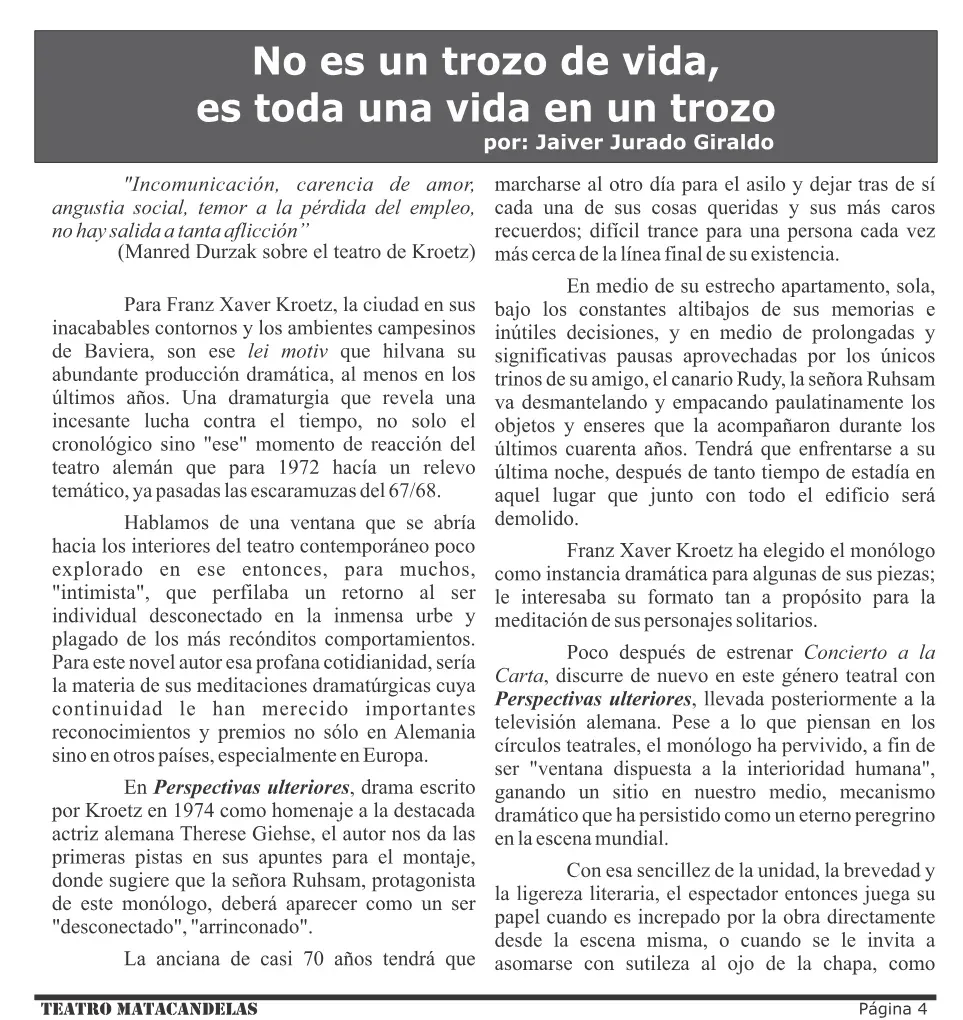 Página 4 del programa de mano de Perspectivas ulteriores