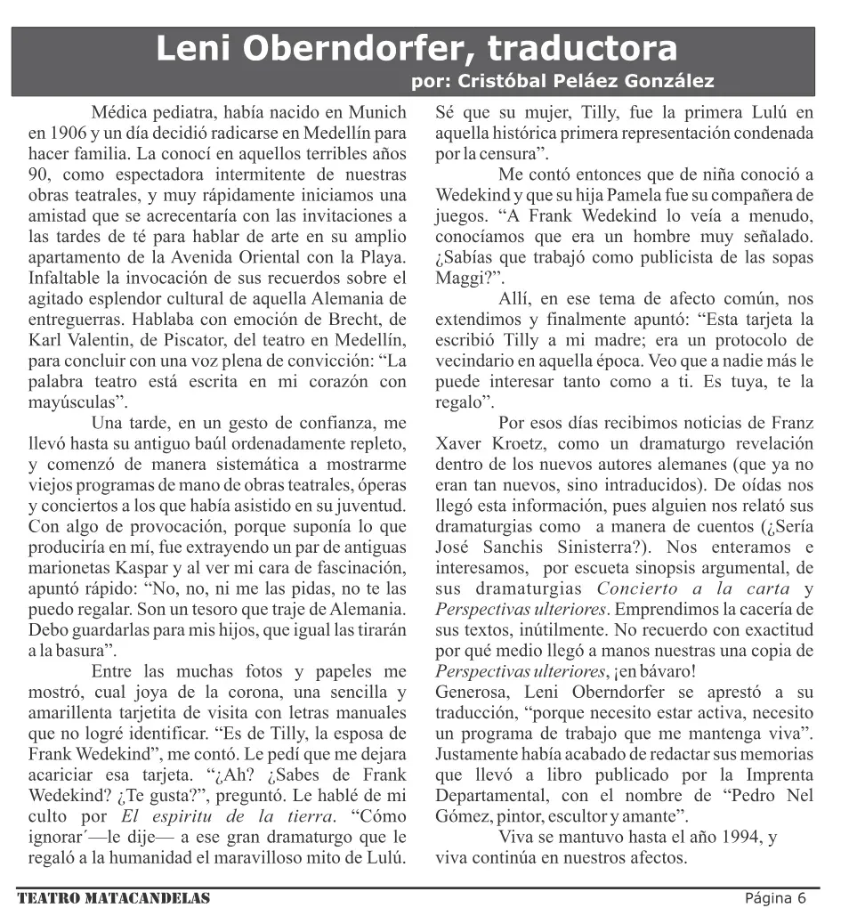 Página 6 del programa de mano de Perspectivas ulteriores