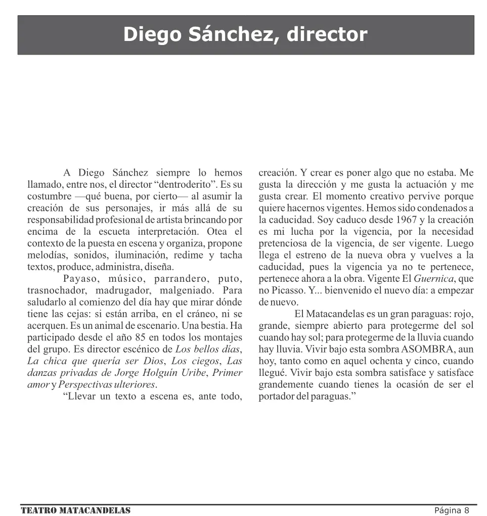 Página 8 del programa de mano de Perspectivas ulteriores