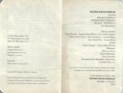 Juegos nocturnos 2. Velada patafísica ¿de Alfred Jarry?, Tragaluz Editores, 2010 — pieza 3C